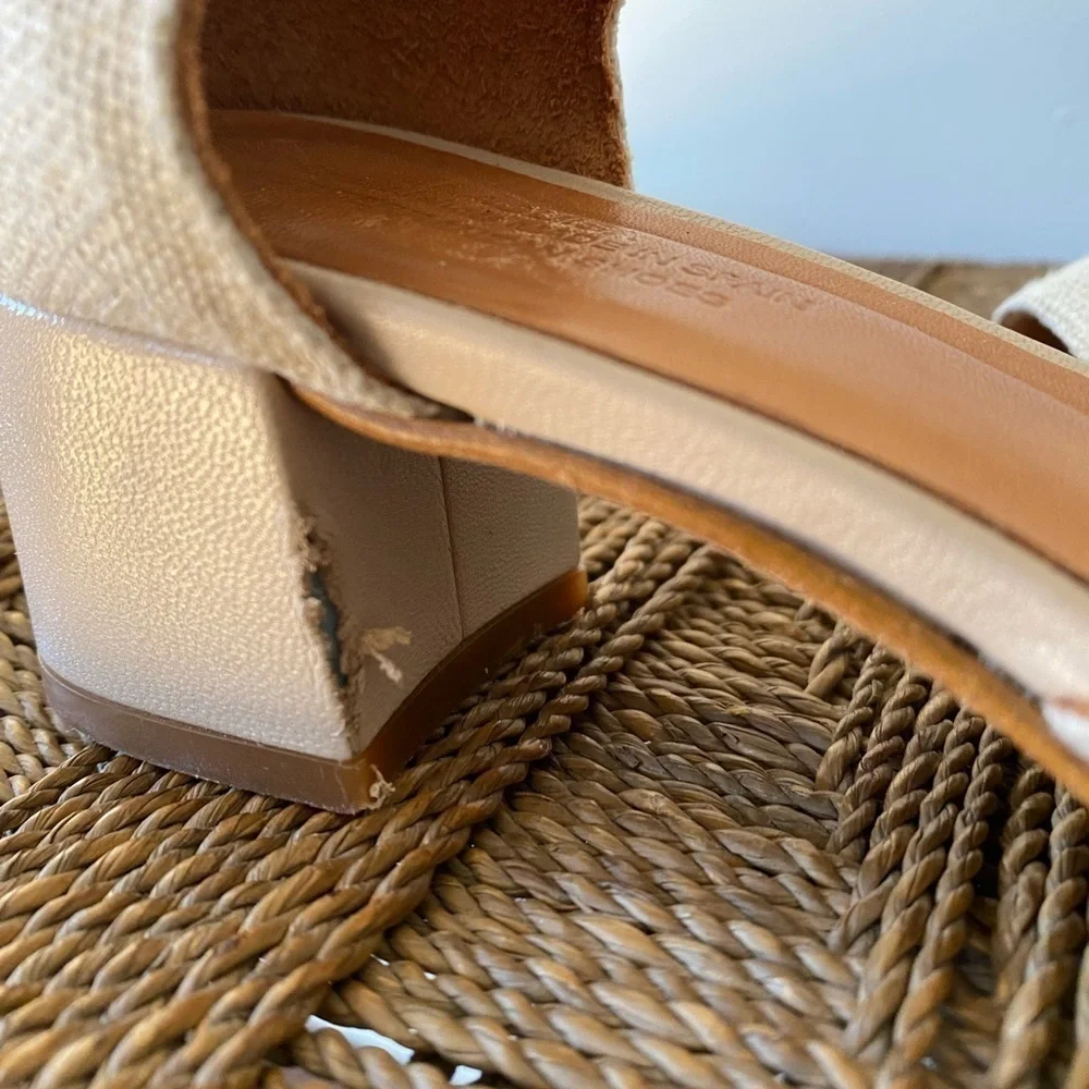Anthropologie Shoes Women’s 36 Naguisa Yerma Natural Linen Peep Toe Sandals Heel
